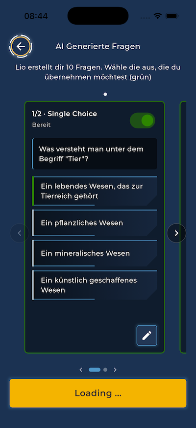 Startbildschirm der Learn Battle App