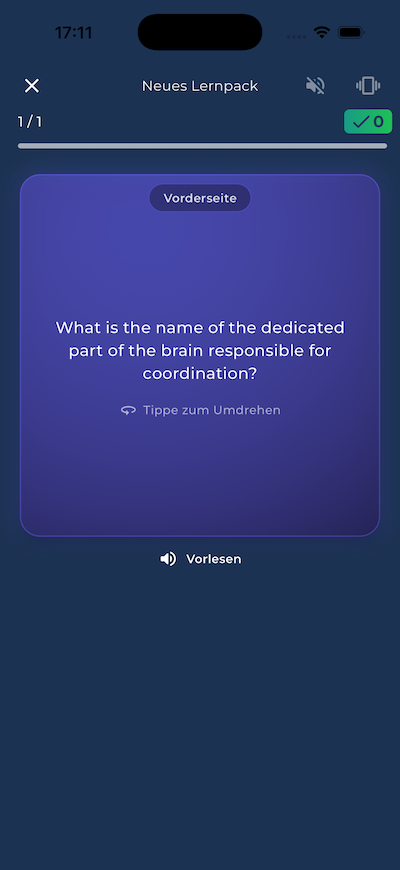 Aus Anki importierte Karteikarte in der Learn Battle App