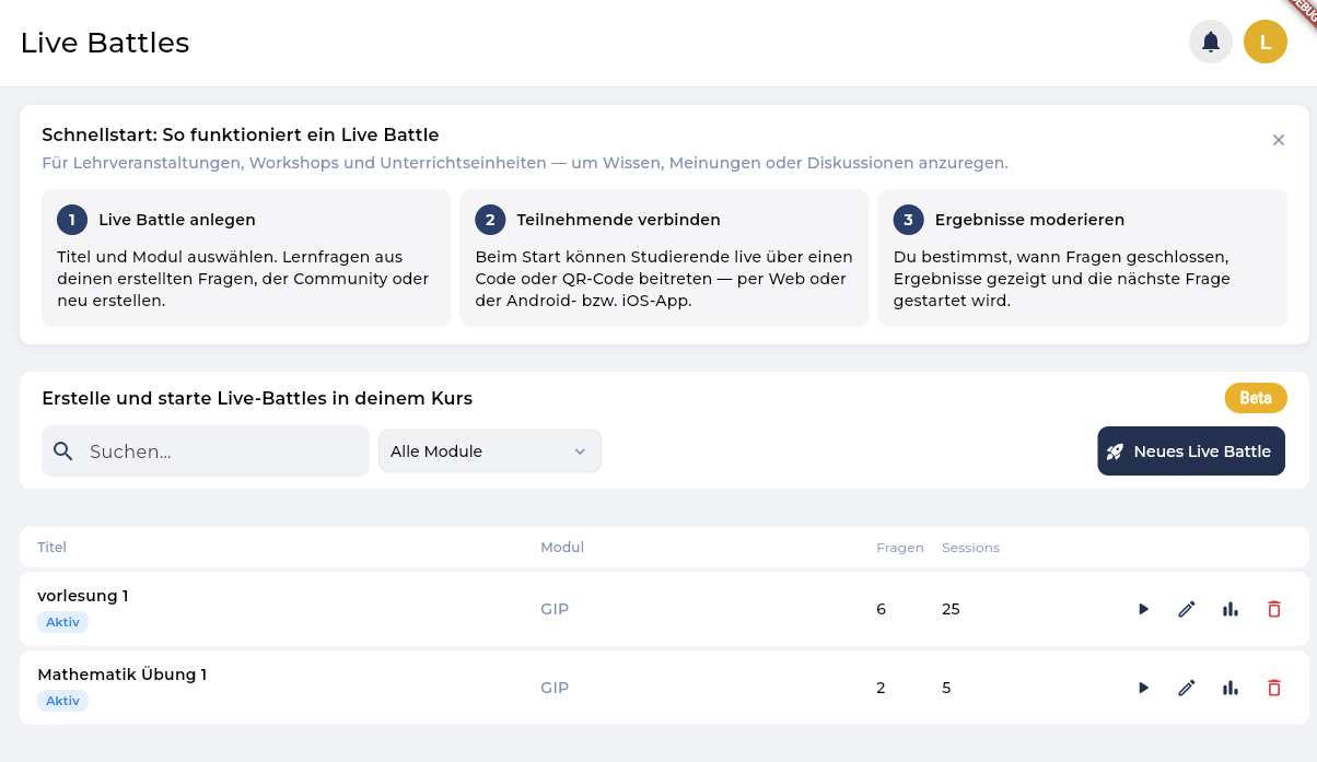 Studio Dashboard - Live Battles